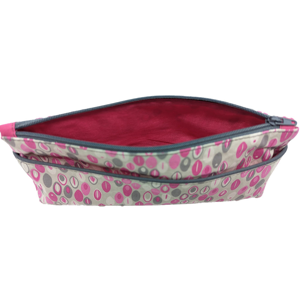 Trousse avec poche extérieure rose et grise