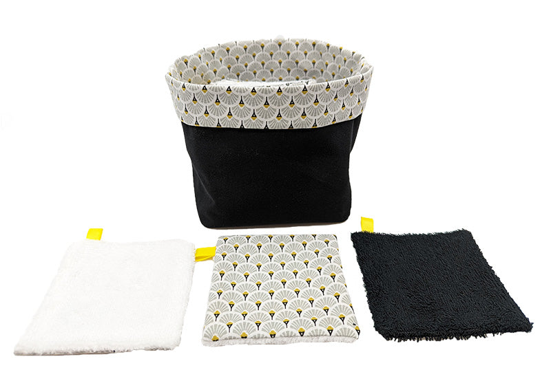 Panier à lingettes "Eventails" gris et noir