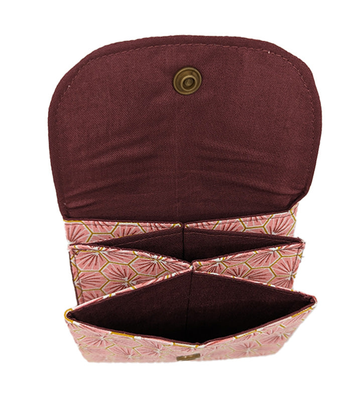 Porte-monnaie "Fleurs japonaises" rose et bordeaux