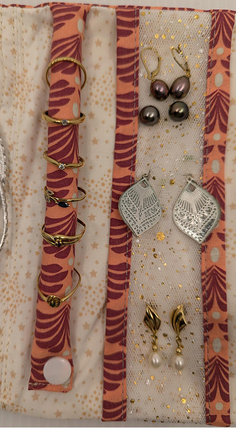Pochette à bijoux de voyage "Eventails Corails"