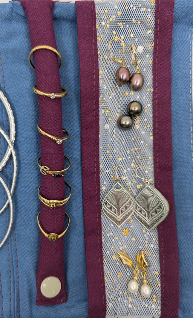 Pochette à bijoux de voyage fleurs prunes