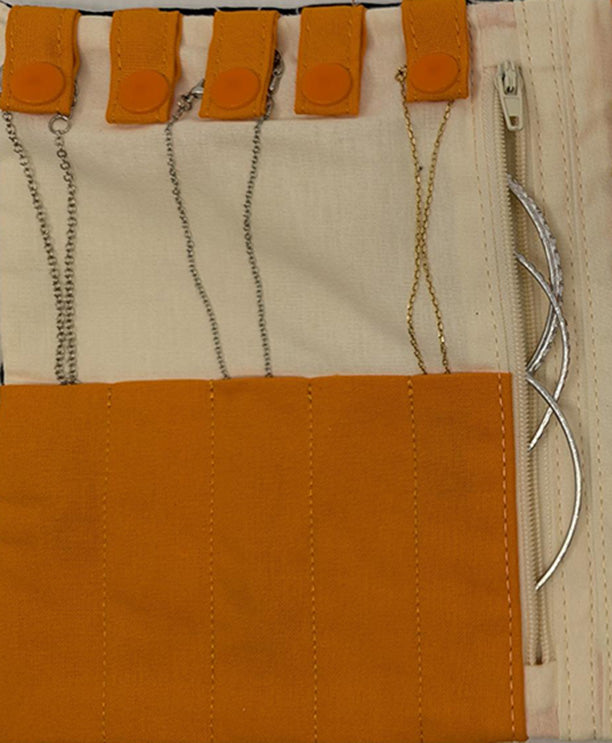 Pochette à bijoux de voyage bleue marine et orange