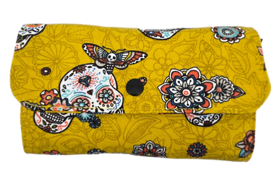 Sac pliable "Têtes de mort" jaune