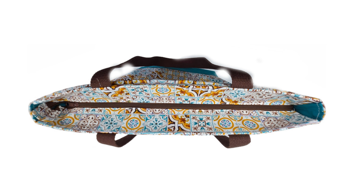 Sac bicolore zippé "Faïence" et turquoise
