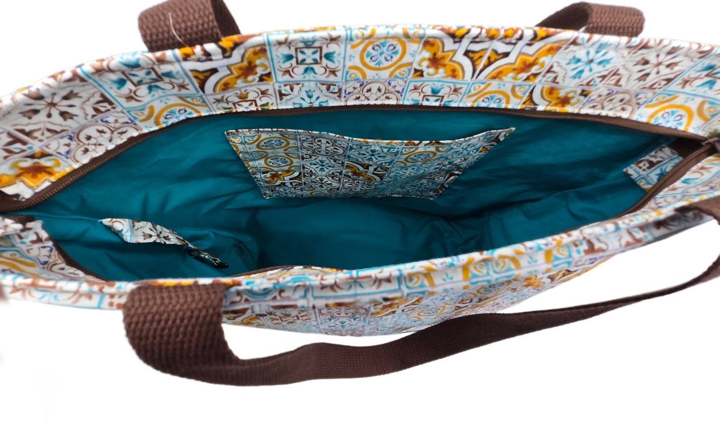 Sac bicolore zippé "Faïence" et turquoise
