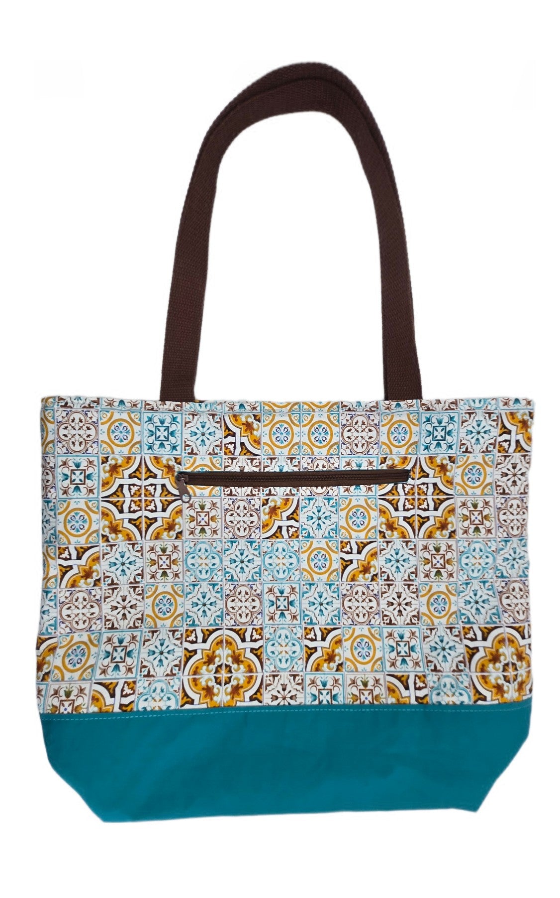 Sac bicolore zippé "Faïence" et turquoise