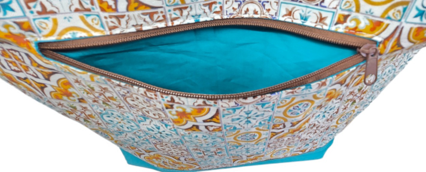 Sac bicolore zippé "Faïence" et turquoise