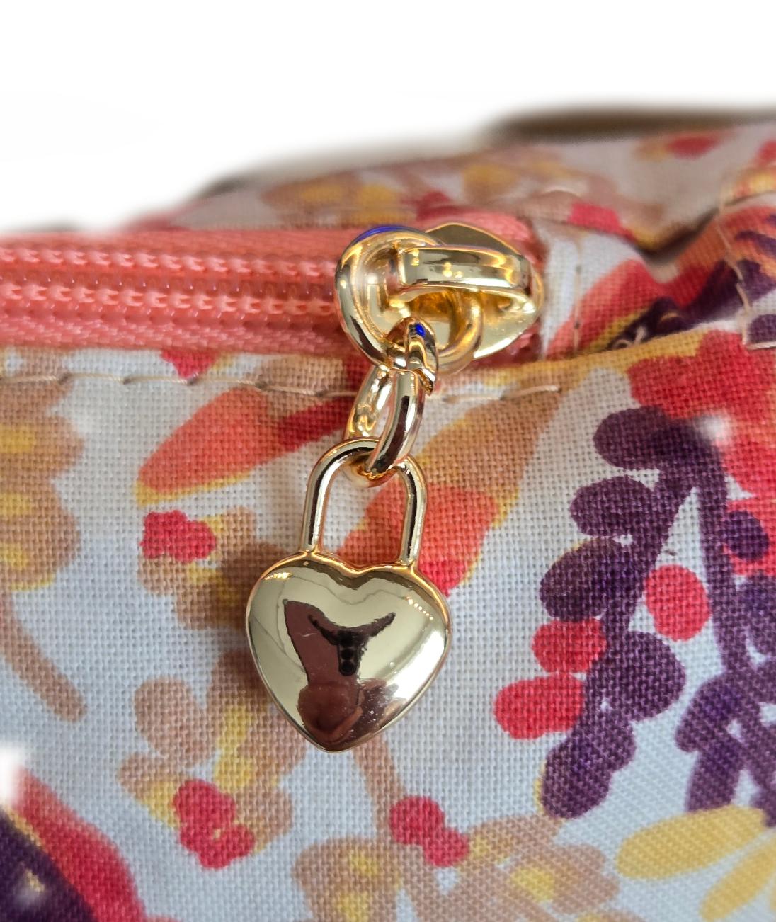 Sac à main artisanal en simili-cuir et coton "Summer flowers" corail