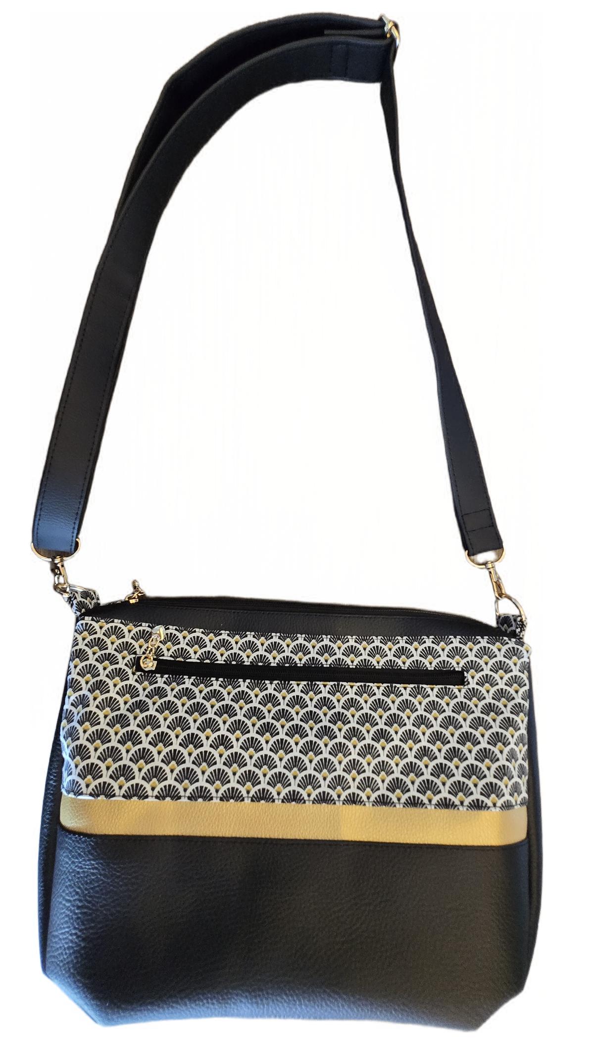 Sac à main artisanal en simili-cuir et coton "Black & Gold"