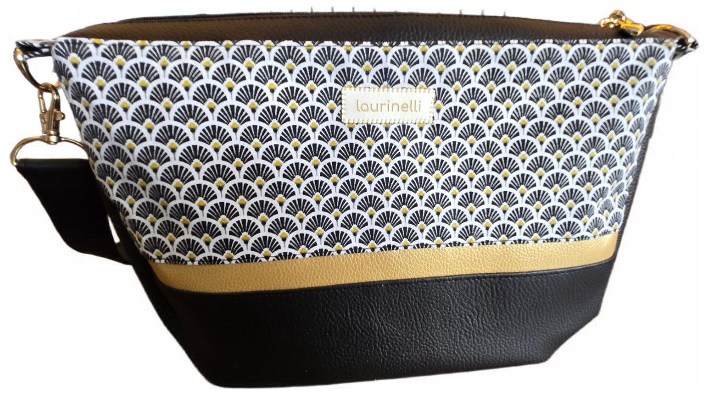 Sac à main artisanal en simili-cuir et coton "Black & Gold"