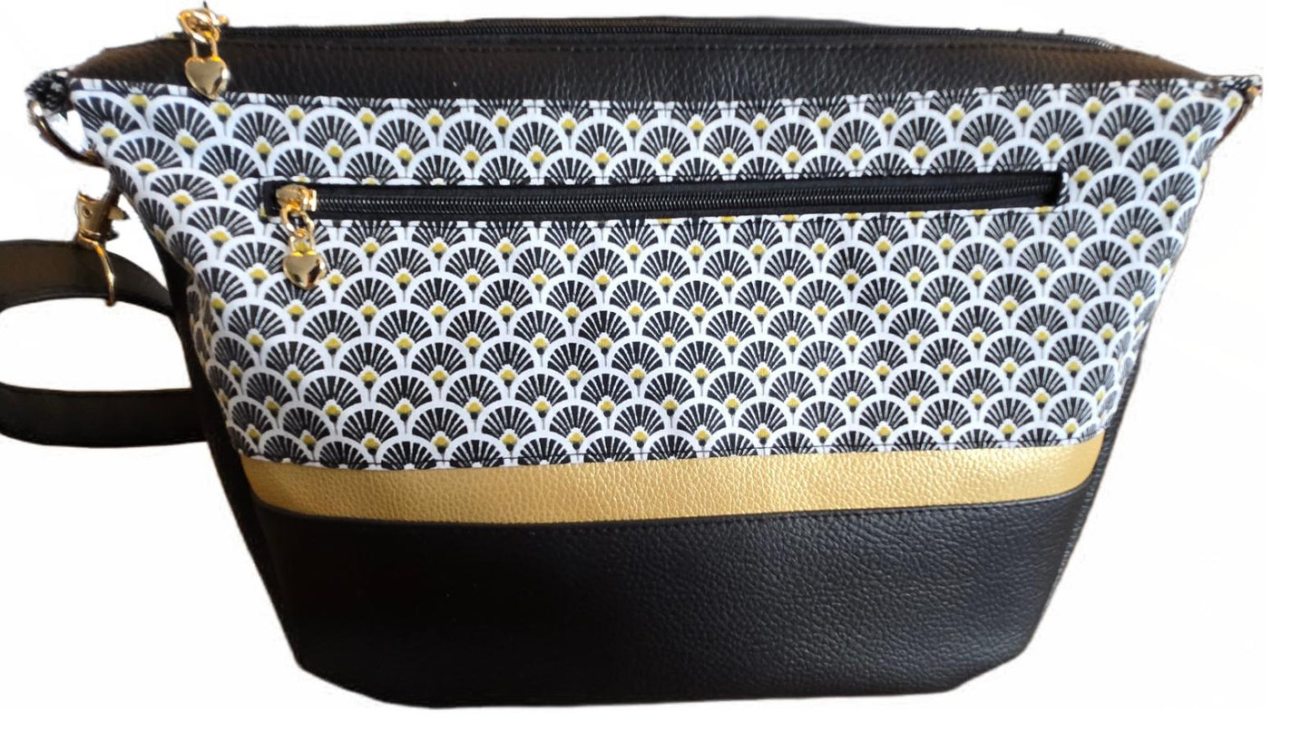 Sac à main artisanal en simili-cuir et coton "Black & Gold"
