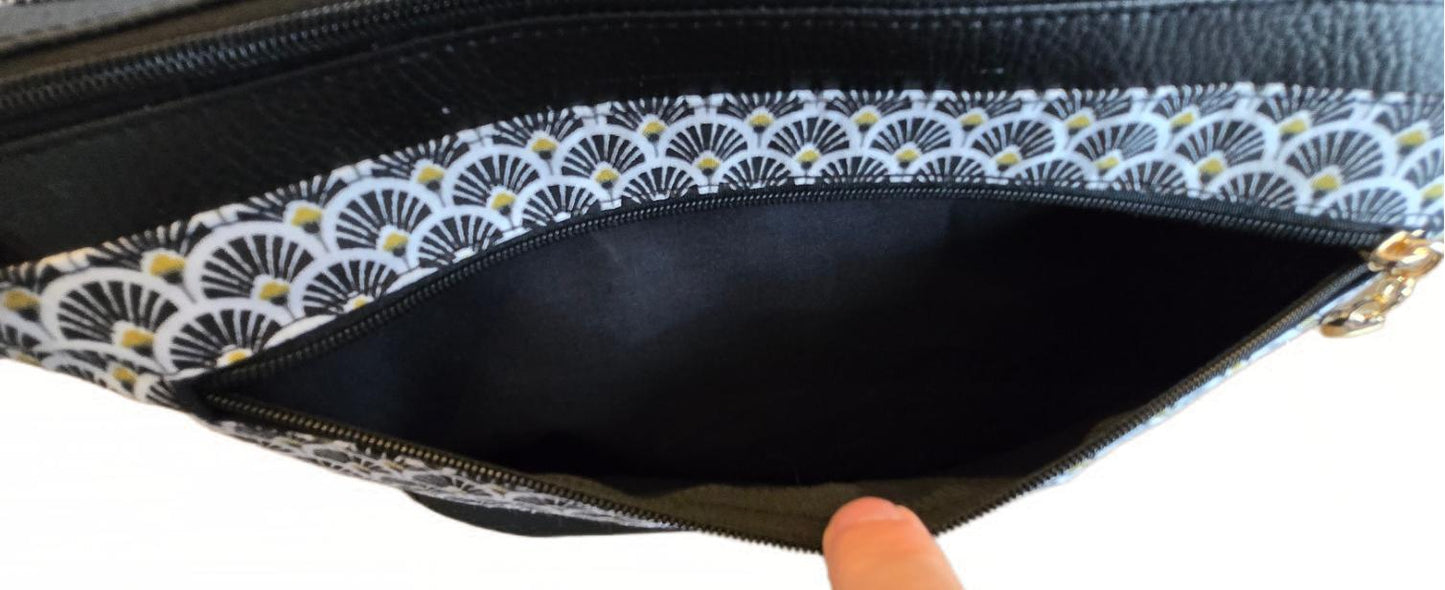 Sac à main artisanal en simili-cuir et coton "Black & Gold"
