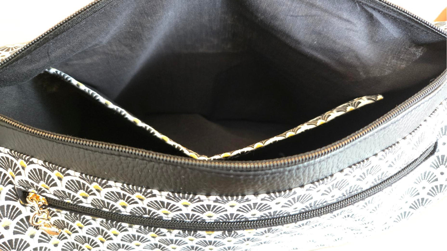 Sac à main artisanal en simili-cuir et coton "Black & Gold"