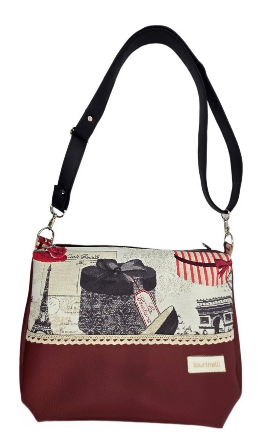 Sac à main artisanal en simili-cuir "Paris chic" bordeaux