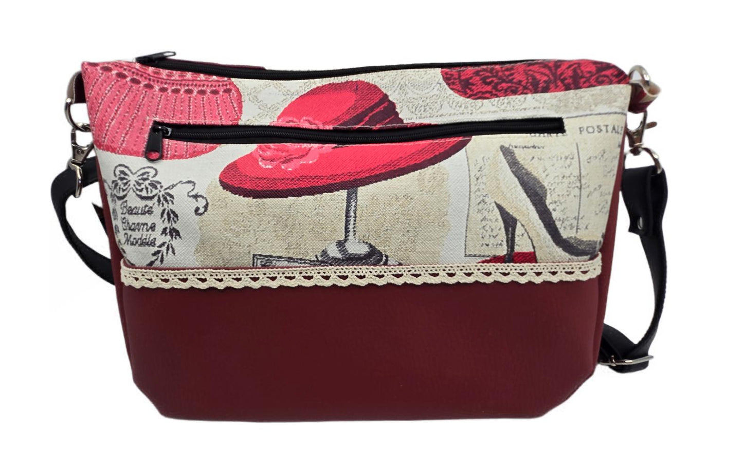 Sac à main artisanal en simili-cuir "Paris chic" bordeaux