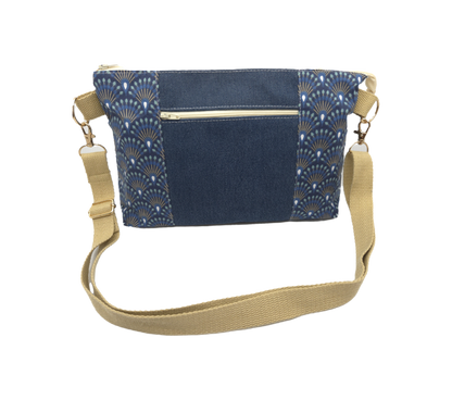 Sac à main artisanal jeans et éventails bleus
