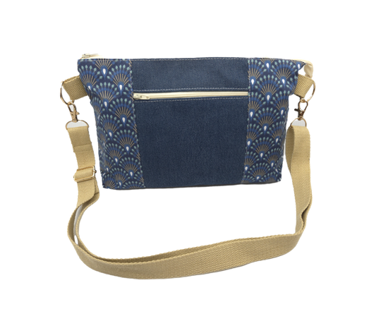 Sac à main artisanal jeans et éventails bleus