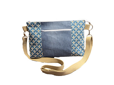 Sac à main artisanal jeans et éventails turquoises