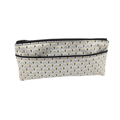 Trousse avec poche extérieure éventails gris