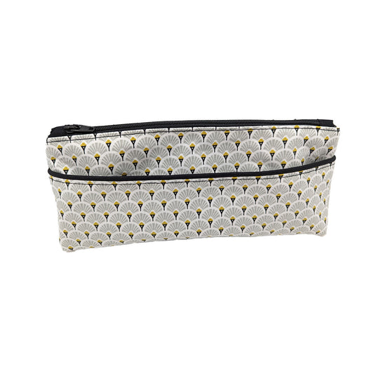Trousse avec poche extérieure éventails gris