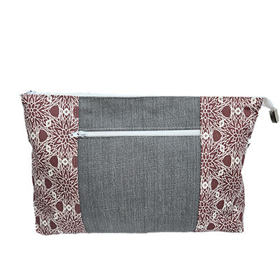 Sac à main artisanal jeans gris et bordeaux
