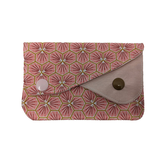 Porte-monnaie double à pressions "Fleurs japonaises" rose pâle
