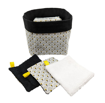 Panier à lingettes "Eventails" gris et noir