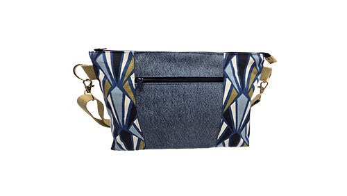 Sac à main artisanal beige et bleu