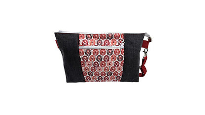 Sac à main artisanal jeans noir et plumes rouges