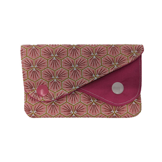 Porte-monnaie double à pressions "Fleurs japonaises" rose foncé