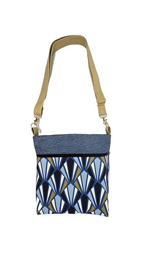 Sac à bandoulière artisanal jeans et coton bleu et beige