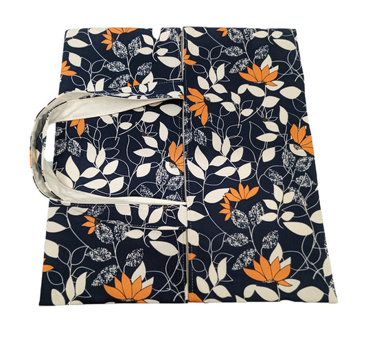 Sac à tarte réversible feuillage fleuri bleu marine