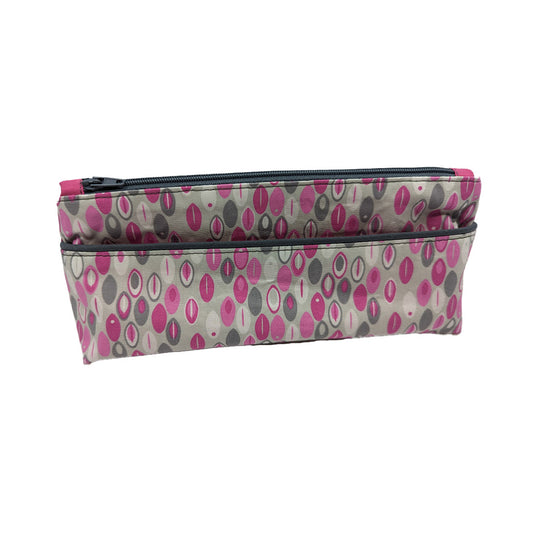 Trousse avec poche extérieure rose et grise