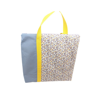Cabas bicolore zippé "Fleurs bleues"