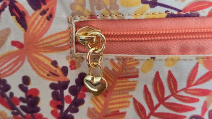 Sac à main artisanal en simili-cuir et coton "Summer flowers" corail