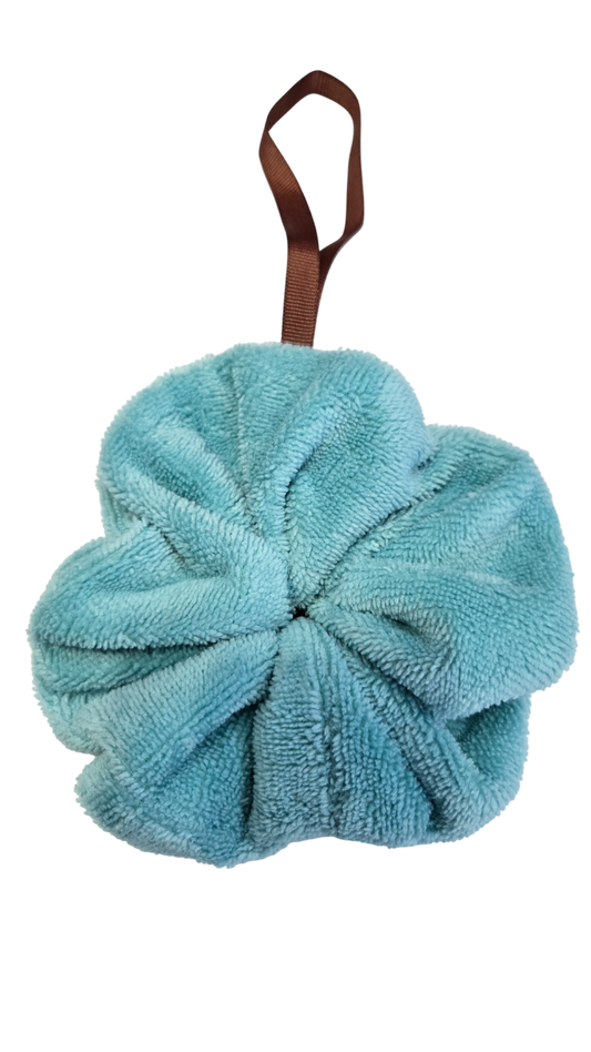 Fleur de douche en éponge douce turquoise