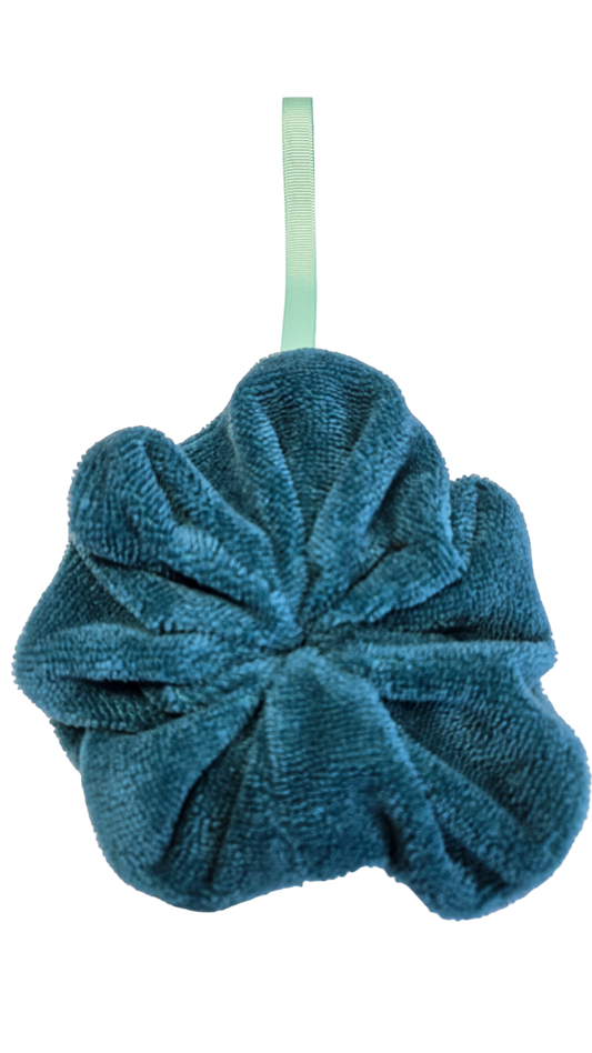 Fleur de douche en éponge douce turquoise foncée