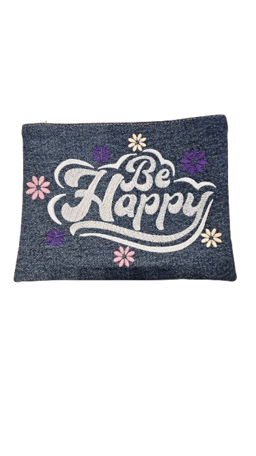 Pochette en jeans avec broderie "Be Happy"