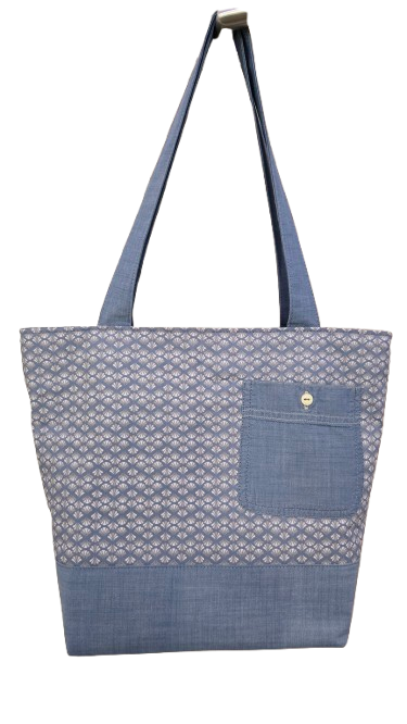 Sac bicolore zippé jeans et éventails gris