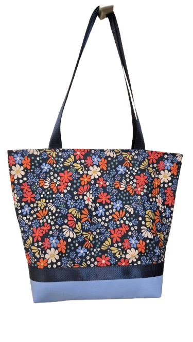 Sac bicolore zippé fleurs rétro