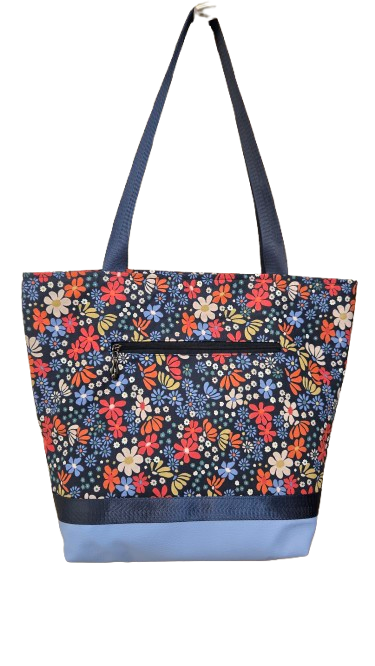 Sac bicolore zippé fleurs rétro