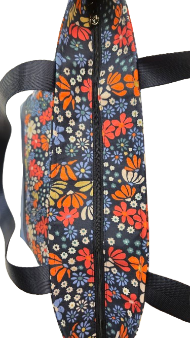 Sac bicolore zippé fleurs rétro