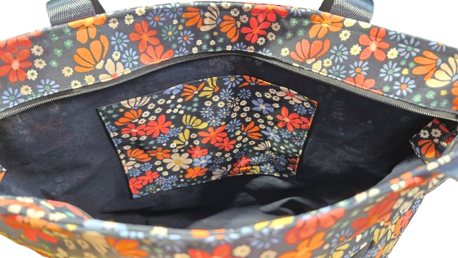 Sac bicolore zippé fleurs rétro