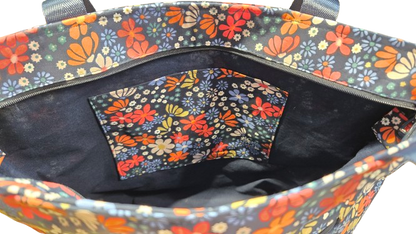 Sac bicolore zippé fleurs rétro