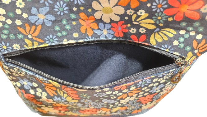 Sac bicolore zippé fleurs rétro