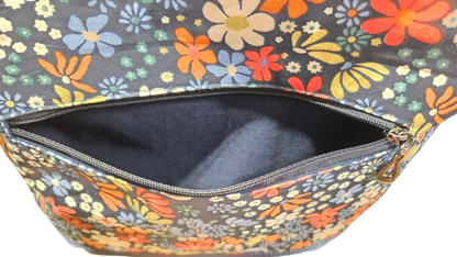 Sac bicolore zippé fleurs rétro