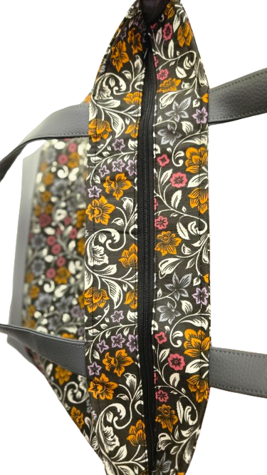 Sac bicolore zippé fleurs chics