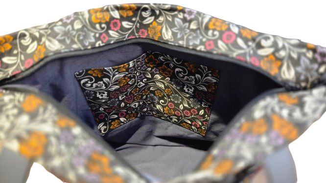 Sac bicolore zippé fleurs chics