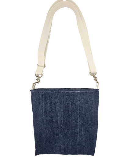 Sac à bandouilère artisanal jeans et éventails roses