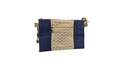 Sac à main artisanal jeans, toile de jute et or